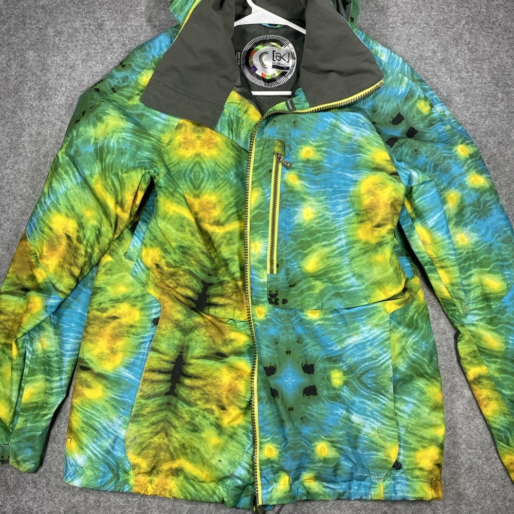 Burton ak GORE-TEX Snowboard Jacket Mens Medium Green Blue Tie Dye Hooded Shell